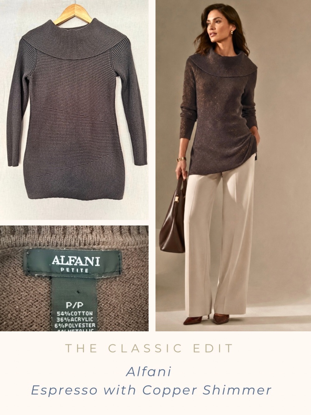 Alfani Espresso Taupe Sweater with Copper Shimmer | Elegant Textured Knit